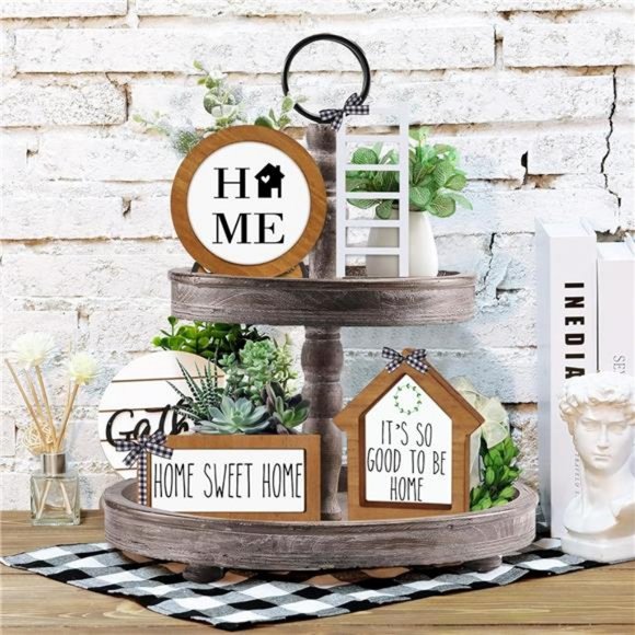 Farmhouse Easter Tiered Tray Decor Set Year Round Seasonal Interchangeable frame - Picture 3 of 7